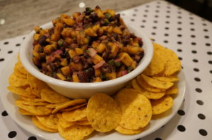 gluten-free healthy cinco de mayo fiesta party appetizer bean dip mango salsa homemade simple quick last-minute