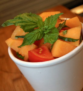 tomato & cantaloupe salad basil simple summer recipe picnic crop-share farmers market gluten-free healthy