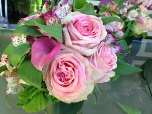 Pink roses, calla lilies and alstroemeria