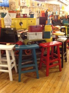 Colorful wooden bar stools at Pearl River