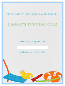 Pool Toy Invitations from paperless post 1st birthday party