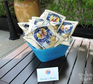 pool and beach party theme snacks Pirate's Booty plastic beach buckets with shovels
