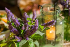 Hyssop in Mason Jars and Candles Garden Party Centerpiece