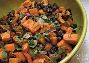 healthy vegan Mexican recipe - sweet potato and black bean salad